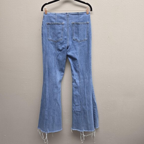 SO Flare Jeans Womens 9 29W Blue Lace Up Front High Waist Frayed Hem Retro Y2K - Picture 4 of 11